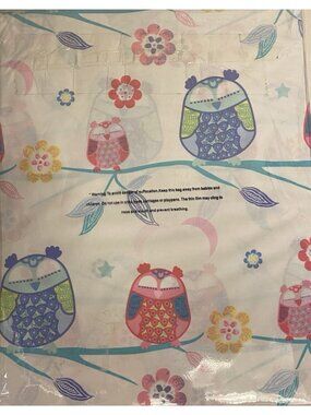 Company Kids new in package twin flat sheet ONLY white pink owls cotton percale